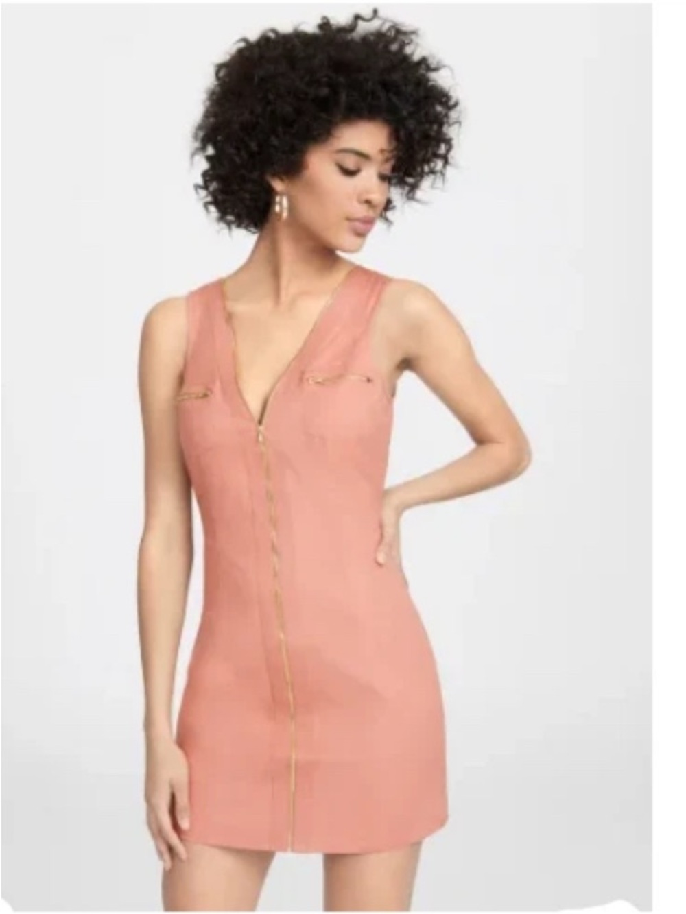 Sleeveless Zip-Front Rose Tan Sheath Dress